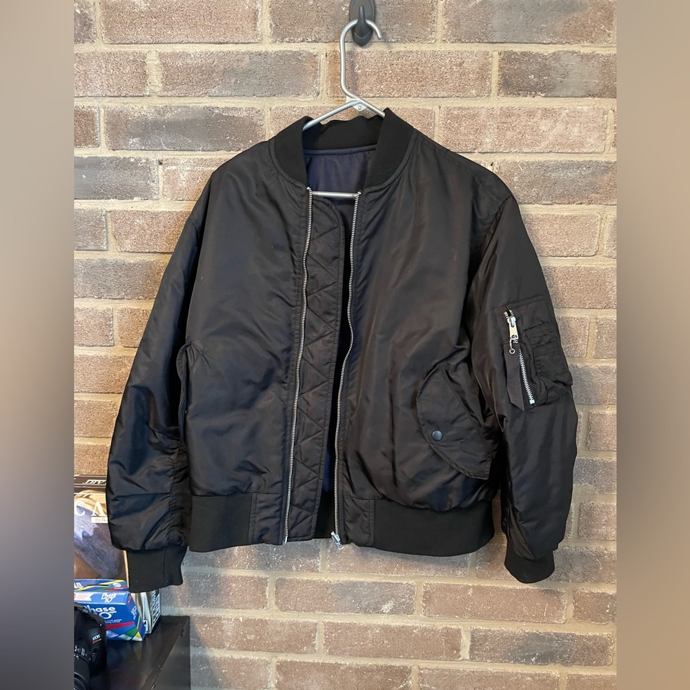 reversible black and navy bomber